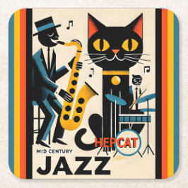 Porta-copo De Papel Quadrado Gato Preto HepCat da Era do Jazz de Meados do Sécu