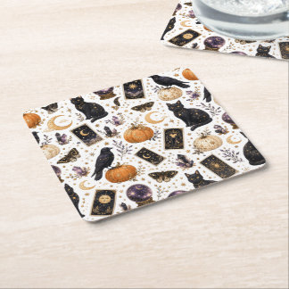 Porta-copo De Papel Quadrado Gato Preto Místico Halloween Tarot Celestial 