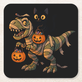 Porta-copo De Papel Quadrado Gato Preto Montando Múmia T-Rex – Dino Fofo de Hal