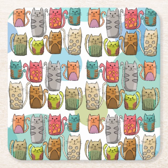 Porta-copo De Papel Quadrado Gatos! (Frente)