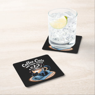 Porta-copo De Papel Quadrado Gatos Café e Tapetes de Yoga Gato de Yoga Engraçad