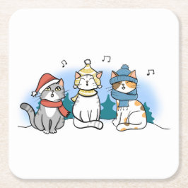 Porta-copo De Papel Quadrado Gatos De Cartoon Cantando Caróis De Natal