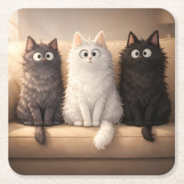Porta-copo De Papel Quadrado Gatos de Desenho Animado Fofos e Felpudos Bebida C