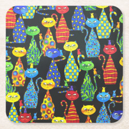 Porta-copo De Papel Quadrado Gatos e Ratos Coloridos