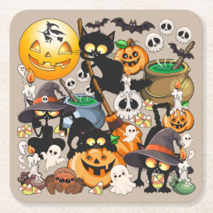 Porta-copo De Papel Quadrado Gatos engraçados de Halloween na Festa