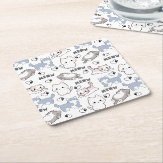 Porta-copo De Papel Quadrado Gatos Fofinhos e Corações Meow