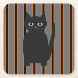 Porta-copo De Papel Quadrado Gatos Pretos Divertidos e Elegantes de Halloween