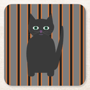 Porta-copo De Papel Quadrado Gatos Pretos Divertidos e Elegantes de Halloween