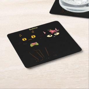 Porta-copo De Papel Quadrado Gatos Pretos Encantadores Amarelos