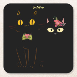 Porta-copo De Papel Quadrado Gatos Pretos Encantadores Amarelos