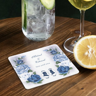 Porta-copo De Papel Quadrado Gay Grooms Regency Rosas azuis