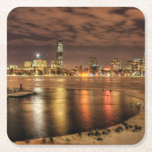 Porta-copo De Papel Quadrado Gelo derretido parcialmente em Charles River em