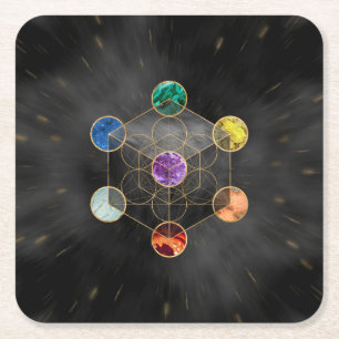 Porta-copo De Papel Quadrado Geometria Sagrada do Cubo Chakras