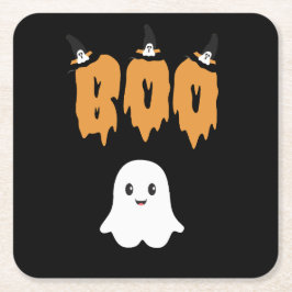 Porta-copo De Papel Quadrado Ghost Boo Halloween Preto Laranja