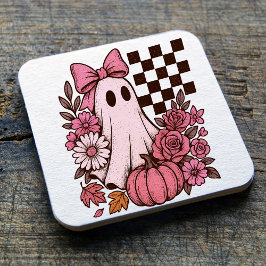 Porta-copo De Papel Quadrado Ghost Girl retrorada cor-de-rosa com Arco Hallowee