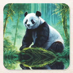 Porta-copo De Papel Quadrado Giant Panda na Floresta de Bamboo