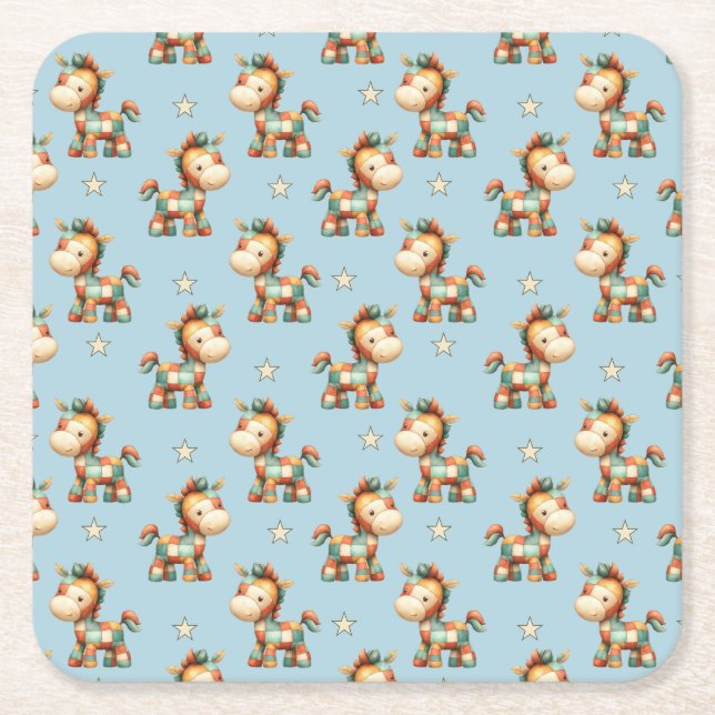 Porta-copo De Papel Quadrado Giddy-Up Patchwork Pony Birthday (Frente)