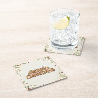 Porta-copo De Papel Quadrado Gingerbread “Merry Christmas” Holiday Coasters