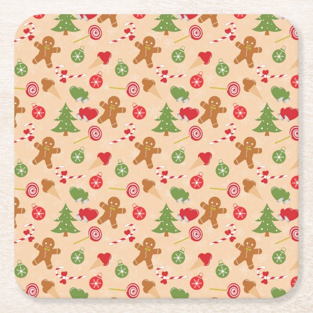 Porta-copo De Papel Quadrado Gingercake Man, Candy and sorvete (Frente)