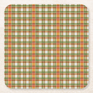 Porta-copo De Papel Quadrado Gingham Laranja Verde