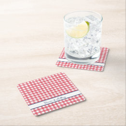 Porta-copo De Papel Quadrado Gingham Vermelho de Verão, Xadrez 4 de Julho