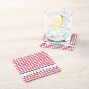 Porta-copo De Papel Quadrado Gingham Vermelho de Verão, Xadrez 4 de Julho