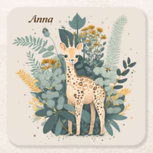 Porta-copo De Papel Quadrado Girafa floral bonita