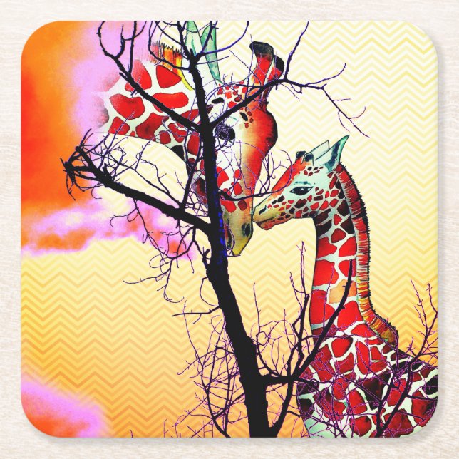 Porta-copo De Papel Quadrado Girafas (Frente)