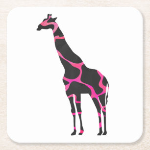 Porta-copo De Papel Quadrado Giraffe Hot Pink e Black Silhout
