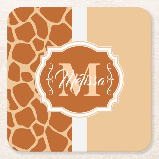 Porta-copo De Papel Quadrado Giraffe Impressão Monograma (Frente)