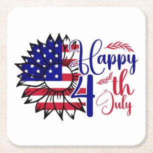 Porta-copo De Papel Quadrado Girassol 4 de julho