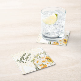 Porta-copo De Papel Quadrado Girassol Aquarela Floral