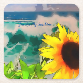 Porta-copo De Papel Quadrado Girassol na praia você é meu sol