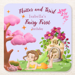Porta-copo De Papel Quadrado Girls Fairy First Fairytale Mushroom Butterfly