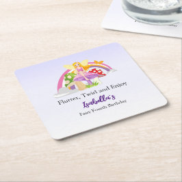 Porta-copo De Papel Quadrado Girls Fairy Mushroom Rainbow Birthday