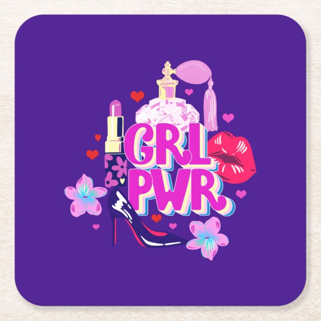 Porta-copo De Papel Quadrado Girls Power (Frente)