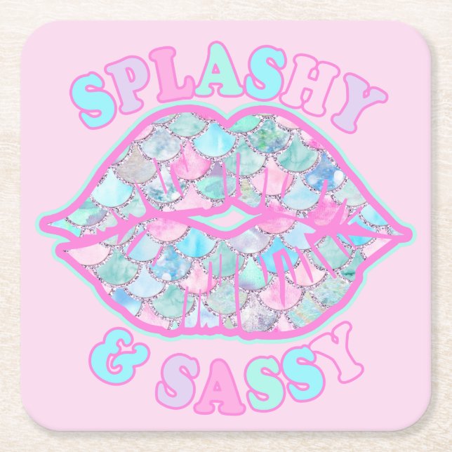 Porta-copo De Papel Quadrado Girly Splashy e Sassy Turquoise Rosa Sassy Kiss (Frente)