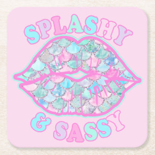 Porta-copo De Papel Quadrado Girly Splashy & Sassy Rosa Turquesa Beijo de Serei