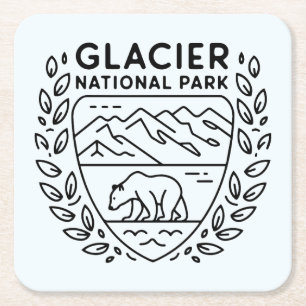 Porta-copo De Papel Quadrado Glaciar National Park Bear Emblem