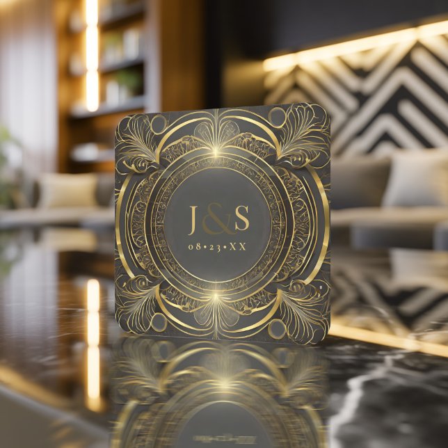 Porta-copo De Papel Quadrado Glam Art Deco Wedding V3 ID1033 (Criador carregado)