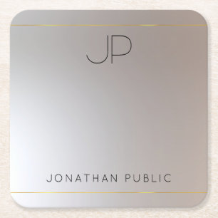 Porta-copo De Papel Quadrado Glamor de Modelo de prata Dourado monograma modern