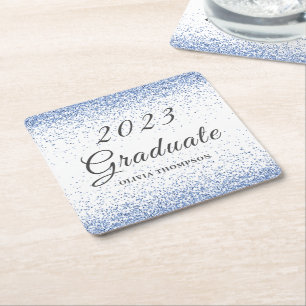 Porta-copo De Papel Quadrado Glitter Azul para Graduação Elegante 2023