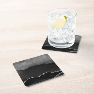 Porta-copo De Papel Quadrado Glitter Elegante de Prata Elegante Preto