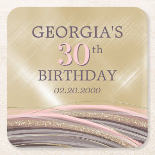 Porta-copo De Papel Quadrado Glitter Glam Rosa Dourado Birthday