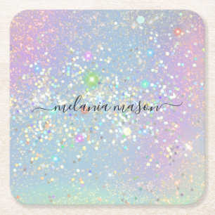 Porta-copo De Papel Quadrado Glitter Holográfico Glitter Elegante Sparkles