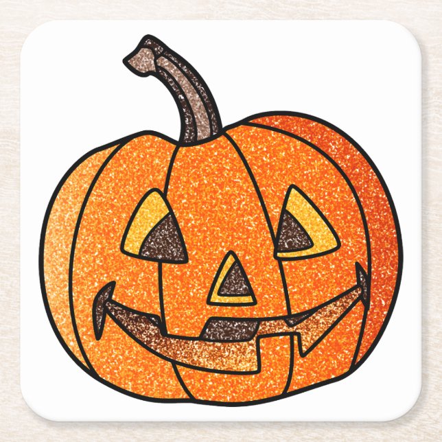 Porta-copo De Papel Quadrado Glitter Jack O'Lantern (Frente)