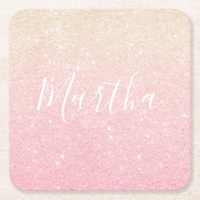 Porta-copo De Papel Quadrado Glitter ouro de rosa de gradiente cinza bonito ele (Frente)