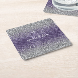Porta-copo De Papel Quadrado Glitter Prateado Roxo