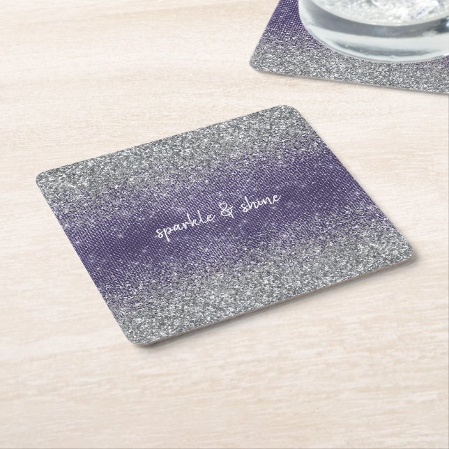 Porta-copo De Papel Quadrado Glitter Prateado Roxo (Inclinado)