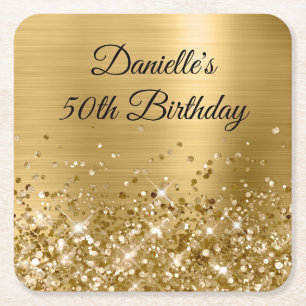 Porta-copo De Papel Quadrado Glittery Gold Foil 50th Birthday